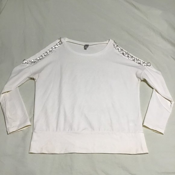 Tristan Embellished Scoop- Neck Cold Shoulder Long Sleeve Top Size M - Picture 7 of 11